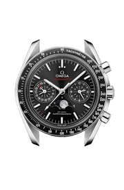 Cassa in acciaio inox da 44,25 mm con vetro zaffiro bombato e lunetta in ceramica blu con scala tachimetrica in Liquidmetal™ dell’Omega Speedmaster Moonphase